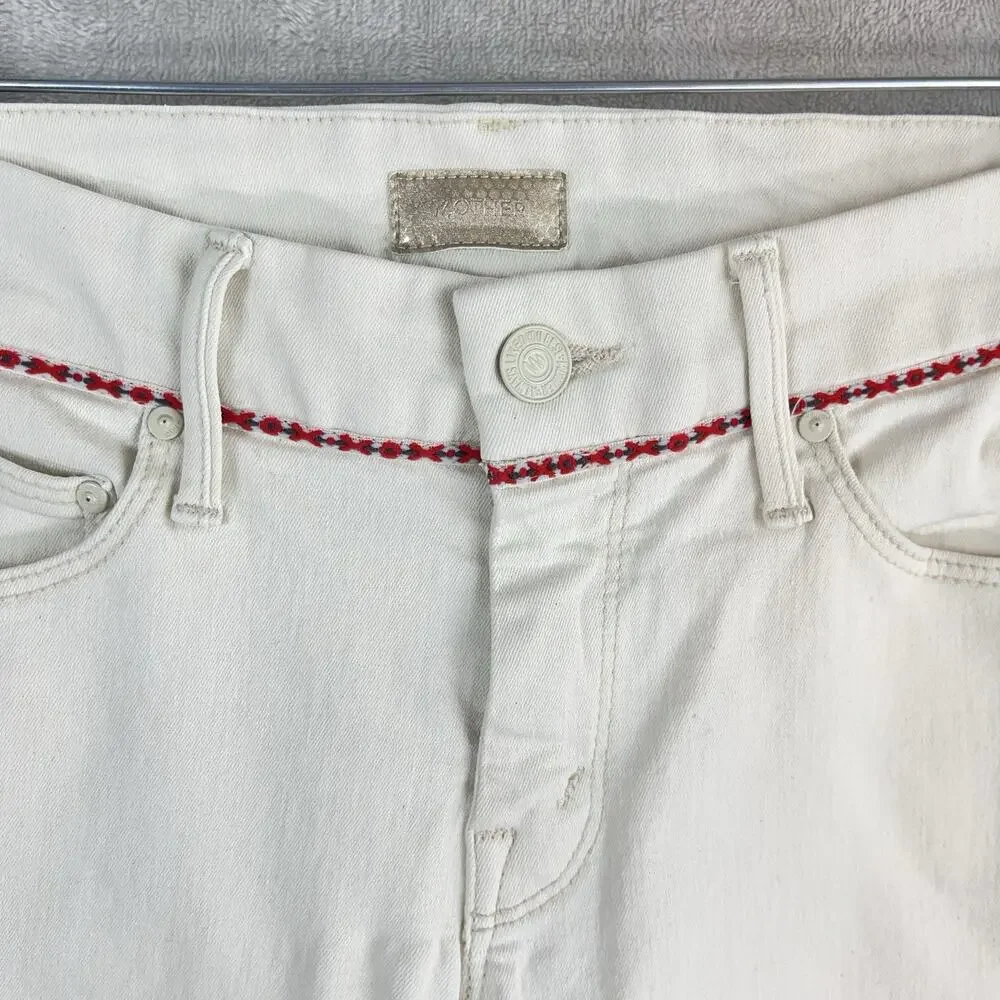 MOTHER The Looker Ankle Zip Pants Barefoot Princess Embroidered Red Trim 26" - Picture 3 of 16